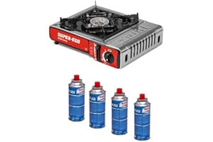 KROWN - Cocina Portatil de Gas Butano 227g, 4 Cartuchos K-250 de Gas Incluidos para Camping, Bombonas K-250