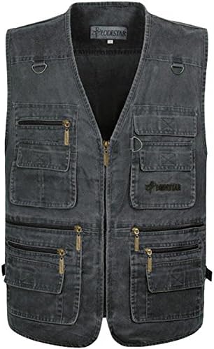 Outdoor Waistcoats for Mens Utility Gilet Polyester Multi-Pocket Vest for Fishing Hunting Safari Camping Traveling Photography