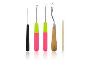 COHENTBLISS Agujas de Ganchillo de Madera Doblada y Metal - Set Ergonómico Con Mango Suave para Tejer - 5 Piezas DIY