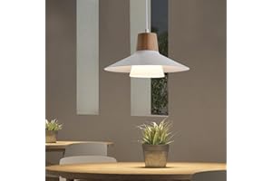 OUGLRES Lampada a Sospensione 1 Fiamma,Lampadario Tavolo in Legno Bianco Nordico, Paralume in Metallo Vintage,Altezza Regolabile, Lampadari Moderna E27 Per Soggiorno, Comodino,Camera da Letto,Cucina,Bar,Ø28cm