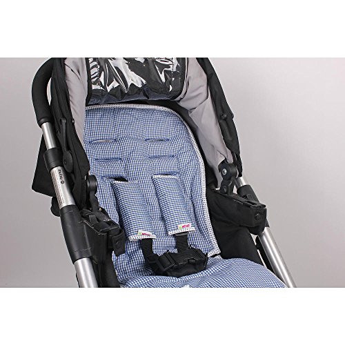 Minene Pushchair Liner and Strap Set (Blue Stripes with Red)