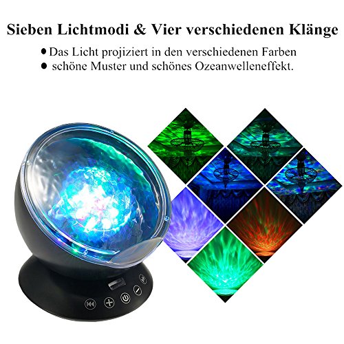 SOLMORE LED Nachtlicht Stimmungslichter Ozean Projektor Wellen Lampe Deckenlampe Projektionslampe Ozeanwellen Licht mit Musik Fernbedienung (Musik-Eingang 7Lichtmodi/4 Naturklänge eingespeicherLampe )TF Steckplatz/USB Klinken kabel / Romantische Dekoration für Baby Kinder Spielzeug Wohnzimmer Party Kindergeburtstag Geschenk - 4