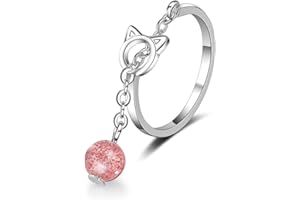 Chandler Ring 925 Sterlingsilber Katze mit rosa Kristallglocke offen, für Damen und Mädchen, Valentinstagsgeschenk – verstellbare Größe Silber