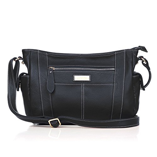 Aretha 141111-BL Genuine Cow Leather Women Cross Body Bag Black