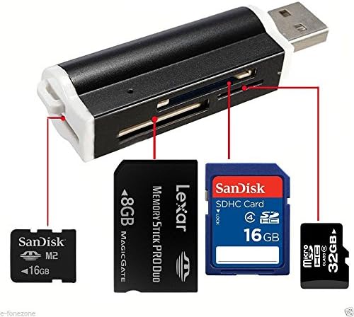 IMPULSER® All In One USB 2.0 Multifunction Aluminium Lighter Shaped Multi Memory Card Reader Writer Adapter for Micro SD MMC SDHC TF M2