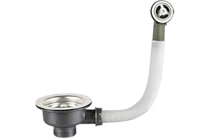 Qrity Bar Cucina Scarico Lavello Presa Scarico Del Lavandino Cesto Tappo Colino Con Troppopieno, Diametro 110mm 1½", Acciaio inossidabile