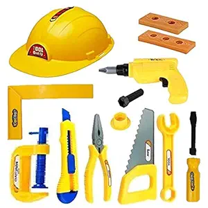 KNAFS Construction Equipments Tools Toy Set for Kids Boys -13 Piece Engineering Workshop Tool kit with Safety Helmet & Equiments
