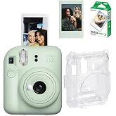 Instax Mini 12 Fotoğraf Makinesi-10'lu Film-Şeffaf Pleksi Kılıf ve Fotoğraf &Ccedil;er&ccedil;evesi Seti 2 Yeşil