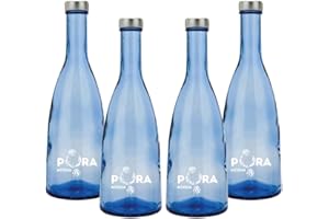 BrandPrint - Set di 4 Bottiglie in Vetro Blu Viola Water da 750 ml con Tappo a Vite GPI33 Argento | Eleganti, Riutilizzabili, Ideale per Acqua | Serigrafate: Acqua Pura
