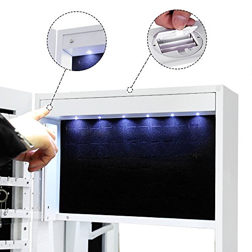 Songmics Schmuckschrank Türmontage / Wandmontage mit LED Beleuchtung weiß JBC28W - 4