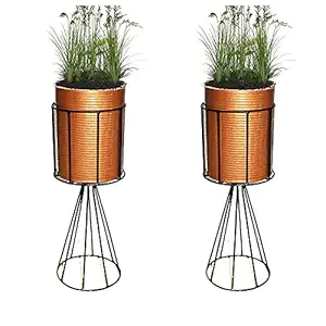 Decorscent Metal Stand with Round corrogated Pot (Foldable) -Set of 2 (16.5