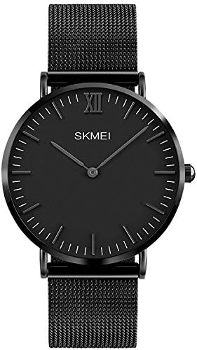 Men's Wrist Watch Ultra Thin Case Stainless Steel Mesh Band Minimalist - All Black