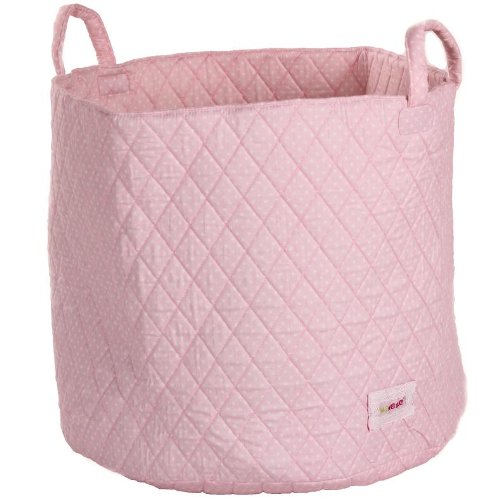 Minene Storage Basket with White Polka Dot (Large, Pink) - round storage baskets, large fabric  storage basket - great for toy storage, kids storage and as a laundry basket