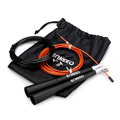 Enkeeo Profi Springseil Speed Rope mit 1 Ersatzseil leichtes verstellbares Stahlseil, Ideal für Sport & Fitness, Boxen, MMA, Faszien Training, Crossfit, WOD mit Transporttasche - 8