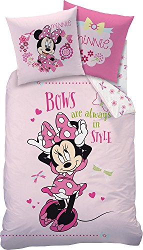 Wende Bettwäsche Set Minnie Mouse 135x200cm, 80x80cm, 100% Baumwolle BOWS