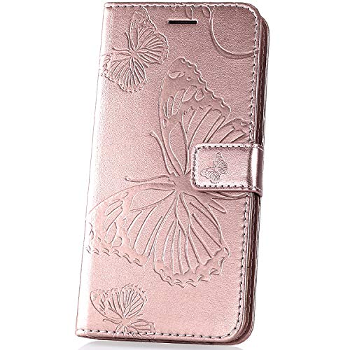 JAWSEU kompatibel mit Samsung Galaxy S10 Hülle Leder Flip Case Tasche Schmetterling Handyhülle Kunstleder Brieftasche Wallet Schutzhülle Handytasche Magnetisch Kartenfach Ständer Etui,Rose Gold
