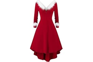 ARESTORY Fancy Dress Christmas Outfits for Women Round Neck Christmas Tree Costume Elegant Santa Cosplay Retro Fancy Cocktail Dress Party Swing Dress Short Sleeve Dress Girl Christmas Costumes