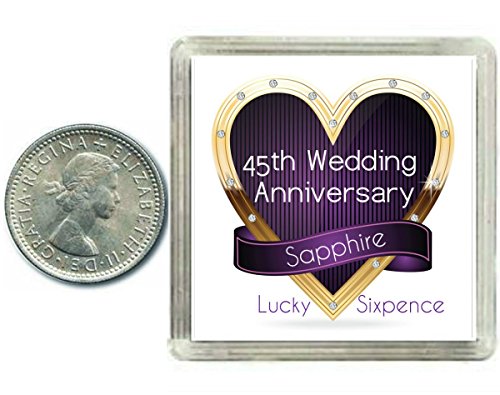Lucky Sixpence Coin Sapphire 45th Wedding Anniversary Gift, great present idea
