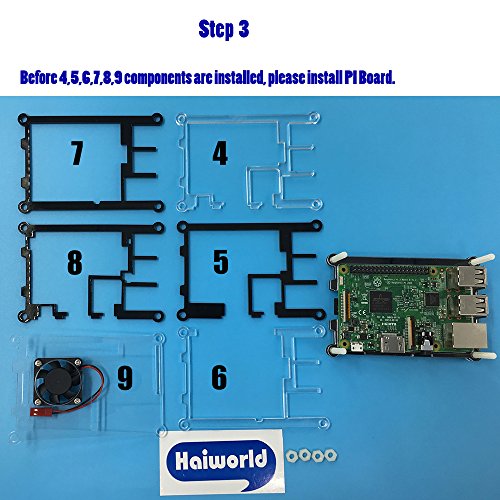Haiworld 4 in 1 Profi-Kit für Raspberry & Himbeere Pi 3 2 und B +, Blau 9 Scheiben Schutzhülle hülle + 5V 2,5A Netzteil + Kühlung Lüfter + Kühlkörper - 5