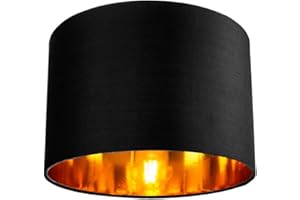 Contemporary and Chic Black Cotton 12" Table or Pendant Circular Drum Lamp Shade with Shiny Golden Inner - 60watt Maximum by Happy Homewares