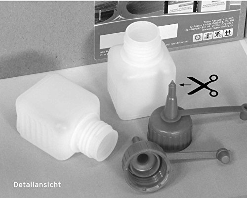 10 x 50 ml Octopus Kunststoffflaschen, Plastikflaschen aus HDPE mit roten Spritzverschlüssen bzw. Tropfverschlüssen, z.B. für E-Liquids / E-Zigaretten, chemikalienresistent, inkl. 10 Beschriftungsetiketten - 3