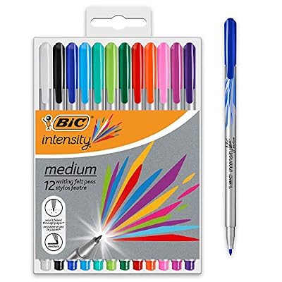 BIC Intensity Stylos Feutres Pointe Moyenne (0,8 mm) - Couleurs Assorties, Pochette de 12