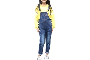 Mrs Duberess Girl's Cotton Blue Denim Bib Overalls Stone Washed Casual Girl Bib Overalls
