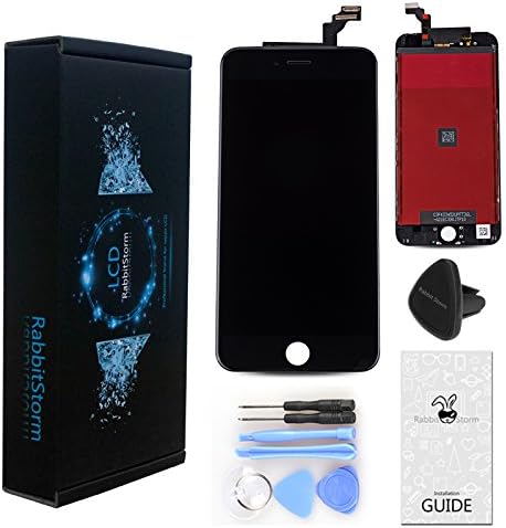 Rabbitstorm® Pre-assembled Replacement Touch Screen Digitizer + LCD Display &amp; LCD Shield Plate + Spares Parts (Front Camera + Home Button + Earpiece Speaker) for iPhone 6 Plus (Black)