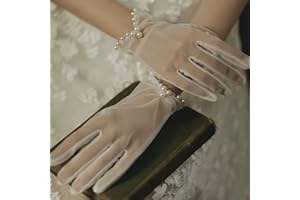 SINLOV Banquet Dress Gloves White Tulle Party Glove Short Pearl Wedding Bridal Gloves Wrist Gloves for Party Dance