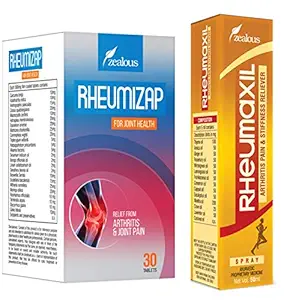 ZEALOUS HEALTH INSTANT RELIEF JOINT PAIN MANAGEMENT WITH RELIEF FROM STIFFNESS, 50ml, RHEMUMAXIL OIL & RHEUMIZAP 30 TABLETS COMBO