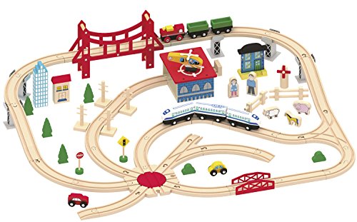 Leomark Deluxe Wooden Train Set 130pcs Railway track Magnetic Train Car Model Kids Childrens Play Set