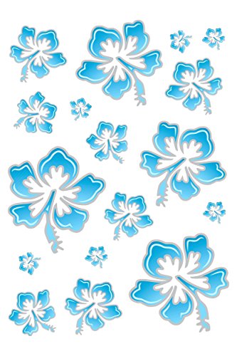 carstyling XXL Autocollant Set de fleuraison du hibiscus 300 x 200 mm bleu/argent