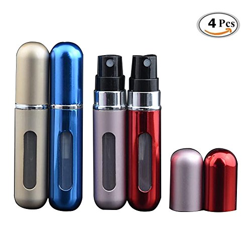 4 Stück Parfümzerstäuber Zerstäuber, Parfümzerstäuber Sprühflasche, CIDBEST® Reisen Portable Mini nachfüllbar Parfüm Zerstäuber, Beauty Zerstäuber ,Fashion Travel Perfume Spray Bottles , Leer Sprühflasche 5ml, Leicht nachfuellbar (Blau Gold Rot Pink)