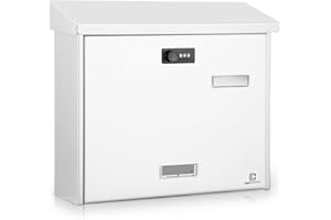 KINGCEPHAS Outside Wall-Mounted Mailbox with Combination Lock,Large Capacity,Waterproof Postbox,Rust Resistance Letterbox, Metal Code Lock,37.7x11.5x32cm (White)