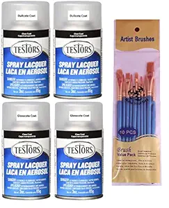 Testors Spray Lacquer, Clear Dullcote Coat and Clear Glosscote Coat, Two 3oz Cans of Each with Spice of Life Paint Brushes