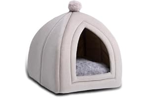 CAOXHENR Cama para gatos de interior para perros pequeños, cama cálida lavable para cachorros, cueva para gatitos, cojín extraíble, parte inferior antideslizante, color rosa/verde/claro para gris S/para M/L,