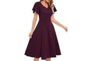 HomRain Casual Ruffle Sleeve V-Neck Dress Semi Formal Knee Length Cocktail Dress for Women