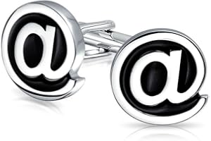 Bling Jewelry Noir Rond Ordinateur Texte Geek Symbole Au Signe @ Boutons De Manchette pour Hommes Exécutif Graduation Balle Charnière Dos Ton Argent Acier Inoxydable