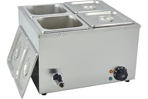 TAIMIKO 1500W Bain Marie électrique en Acier Inoxydable Cuiseur pour Chocolat Fondoir 220V Chauffe-Plats Professionnel Commercial avec 4 x 1/6 Casseroles