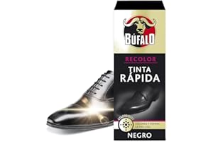Bufalo Recolor - Tinta Rápida, Colorea y Reaviva la Piel Lisa, Reparaciones y Arreglos de Calzado, Color Negro - Frasco de 25ml, El embalaje puede variar