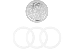 Sivaphe Espresso Maker Replacement Parts for Aluminum Moka Pot, Includes 1 Filter and 3 Silicone Gasket Seals (6 Cup)
