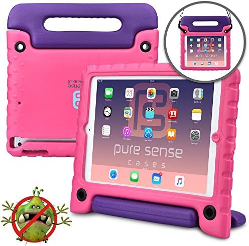 Pure Sense Buddy [Anti-Microbial Kids Case] for Apple iPad Air 1 | Full Kit: Case, Strap, Screen Protector, Spray | A1474 A1475 A1476 (Pink)
