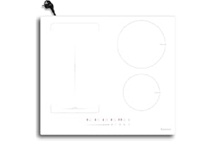 Karinear Plaque de cuisson à induction, blanche, 60 cm, zones flexibles, 4 plaques encastrables avec booster, commande tactile, minuterie, sécurité enfant, 220 V-240 V, 3500 W, plaque à induction avec