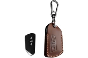 RXXR Brązowy pokrowiec na kluczyk samochodowy z prawdziwej skóry kompatybilny z VW Volkswagen Golf 8 Cupra Formentor Born Seat Leon Ateca Skoda Octavia Enyaq ID3 ID4 3 przyciski etui ochronne na kluczyk