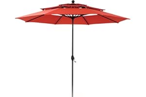 PHI VILLA 3m Garden Parasol Umbrella for Sun Protection 3 Tier Patio Outdoor Waterproof Umbrella with Crank