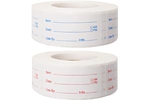 NUOSHEN 2 Rolls 1000 Pieces Removable Food Stickers, 1 x 2 Inch Food Freezer Lables Reminder Food Storage Labels Prep Canning Labels for Jars, Pantry and Meal Containers (Red, Blue)