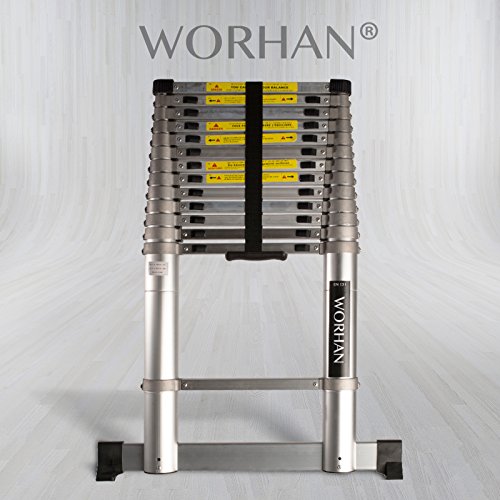 WORHAN® 4.4M TELESKOPLEITER MIT ALUMINIUMRINGEN ALULEITER ANLEGELEITER ALU TELESKOP LEITER MULTIFUNKTIONS LEITER MIT STABILISIERUNG 1AK4.4 (..4.4m)