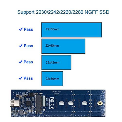NGFF M.2 SSD gehäuse Adaptor – GLOTRENDS M2E M.2(NGFF) to USB 3.1 (10Gbps) External Aluminum Case – M2 SSD SATA Type, B or B+M Key – 2230 / 2242 / 2260 / 2280 - 2