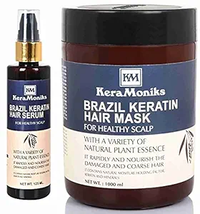 Keramoniks Brazil Keratin Hair Mask 1000 ml + Brazil Keratin Hair Serum 125 ml (Pack Of 2)
