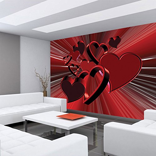 Vlies Fototapete 400×280 cm PREMIUM PLUS Wand Foto Tapete Wand Bild Vliestapete – 3D Tapete Abstrakt Herzen Streifen Linien Tunnel Bahnen Liebe 3D rot – no. 854 - 6